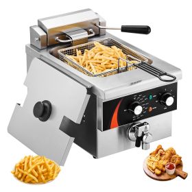 Commercial Deep Fryer, 1750W Electric Countertop Fryer with Basket, 9Qt /8.5 L Single Oil Fryer, 1mm Thickened Stainless Steel, Time & Temp Contr