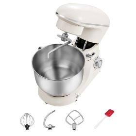 Stand Mixer, 6 QT Dough Mixer, 660W 6 + P Speeds Tilt-head Food Mixer with Stainless Steel Bowl, Dough Hook, Wire Whip, Flat Beater, Scraper (Color: Off White, Capacity: 6.2 L)