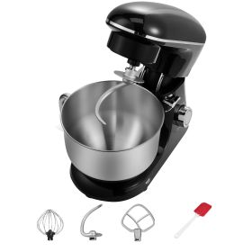 Stand Mixer, 6 QT Dough Mixer, 660W 6 + P Speeds Tilt-head Food Mixer with Stainless Steel Bowl, Dough Hook, Wire Whip, Flat Beater, Scraper (Color: Black, Capacity: 6.2 L)